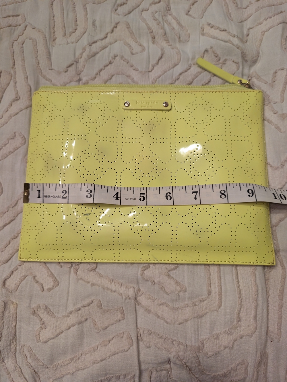 kate spade Lemon Yellow Perforated Patent Wristlet Clutch